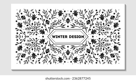 Luxury Christmas frame, abstract sketch winter design templates for package