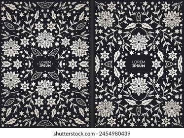 Luxury Christmas frame, abstract sketch winter design templates for package