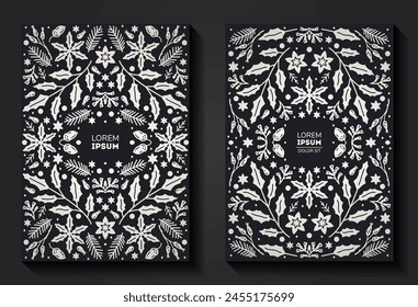 Luxury Christmas frame, abstract sketch winter design templates for package