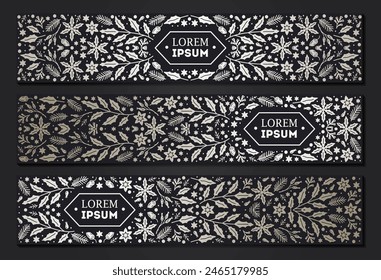 Luxury Christmas frame, abstract sketch winter design templates for package