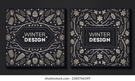 Luxury Christmas frames set, abstract sketch winter design templates for package