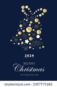 Luxury Christmas Greeting card design vector. Christmas bell art on dark blue background. 
Design illustration for cover, greeting card, print, poster, wallpaper