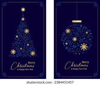 Luxury Christmas greeting card on dark blue background	
