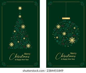 Luxury Christmas greeting card on dark green background	
