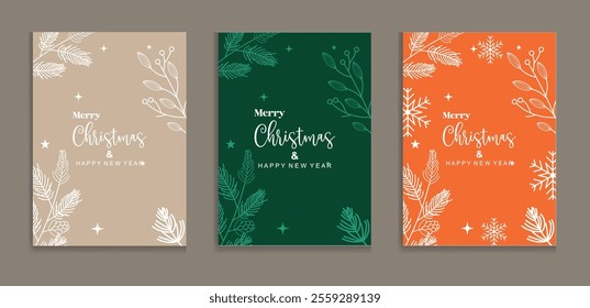 Luxury Christmas invitation card art deco design vector. Christmas tree, snowflake, bauble, gift spot texture on green background. 