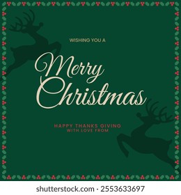 Luxury Christmas invitation wishing card art deco design with Reindeer vector . Christmas, reindeer, spot texture on Green background. Design illustration