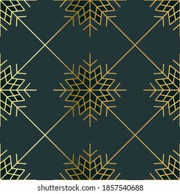 Luxury Christmas Pattern. Elegant Seamless Pattern with Golden Snowflakes on Dark Background. Golden Christmas Pattern Vector