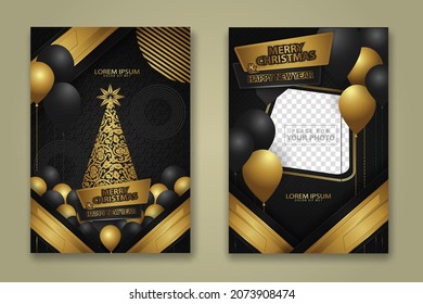 luxury Christmas Poster Template with Shiny Gold and texture background. Vector illustration