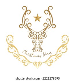 Luxury Christmas reindeer swirl calligraphic vector for card design