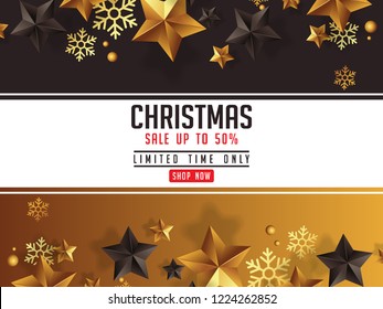 luxury christmas sale poster with gold and black stars