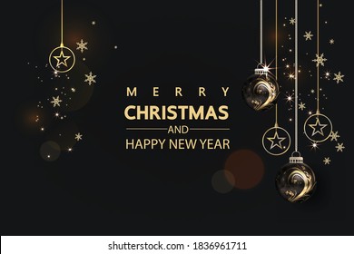 Luxury Christmas social media golden and black background for promote isolate background,promotion post templates,post square frame for social media,3D vector.
