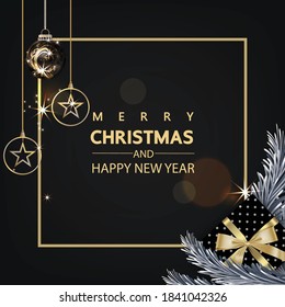 Luxury Christmas social media golden and black background for promote isolate background,promotion post templates,post square frame for social media,vector3D.
