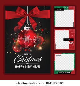 Luxury Christmas social media golden and black background for promote isolate background,promotion post templates,post square frame for social media set,3D vector.
