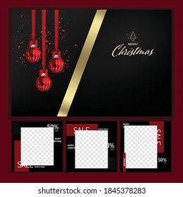 Luxury Christmas social media golden and black background for promote isolate background,promotion post templates,post square frame for social media set.
