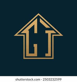 Luxury CI House Logo - Elegant Gold Letter CI on Dark Background for Premium Real Estate