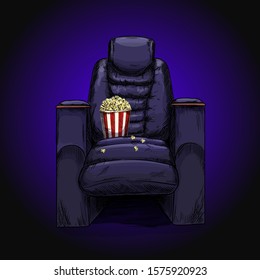 Luxury cinema black recliner chair with popcorn