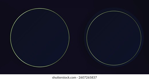 Luxury circle frame vector with two black circles and golden rings on a dark blue background. Geometric frames and elegant shapes, perfect for modern designs, abstract frames, or luxury vector 