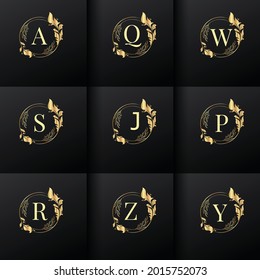 Luxury Circle Letter Floral Design. Vintage Gold Logo Icon