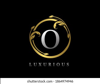 Luxury Circle Letter O Floral Design. Vintage Gold O Swirl Logo Icon.