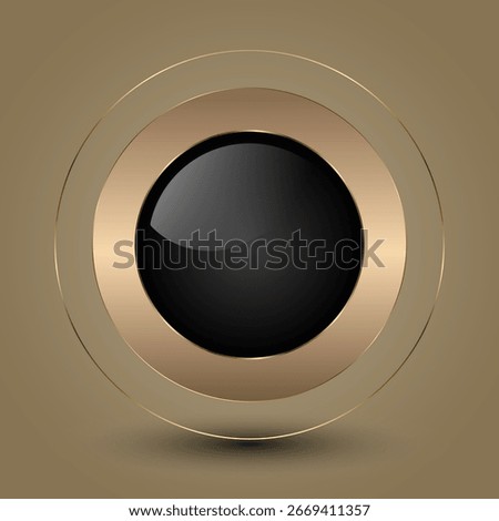 Luxury circle shape banner and a Gold Button vector design for social mwdia UI, digital sleek metallaic button, icon, symbol with deep black glossy center vector