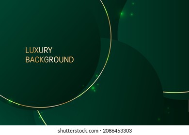 Luxury circles green gold background vector graphic design. Sumptuous deluxe backdrop with circles. Chic luxury green and gold background with light sparkles.