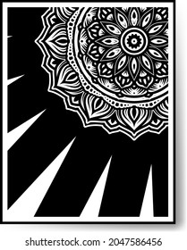 luxury circular pattern mandala black and white decoration