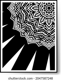 decoración de diseño circular de lujo mandala en blanco y negro