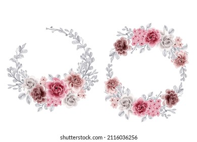 Luxury Circular Rose Flower Wreath Isolated Clipart