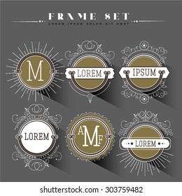 Luxury, classic, art deco, linear, minimal, hipster geometric, vintage, monogram. Set of frame , border , label for your logo badge or crest. Business Identity