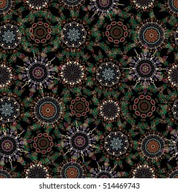 Luxury classic ornament, royal victorian texture for wallpapers, print, textile or fabric. Vector illustration. Baroque vintage floral damask seamless pattern in blue, neutral and beige colors.