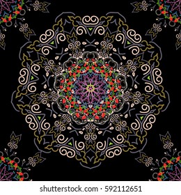 Luxury classic ornament, royal victorian texture for wallpapers, print, textile or fabric. Vector illustration. Baroque vintage floral damask seamless pattern in green and pink colors.