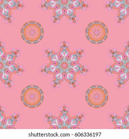 Luxury classic ornament, royal victorian texture for wallpapers, print, textile or fabric. Vector illustration. Baroque vintage damask seamless pattern in blue and orange colors.