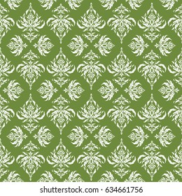 Luxury classic ornament, royal victorian texture for wallpapers, print, textile or fabric. Vector illustration. Baroque vintage damask seamless pattern in white and green colors.