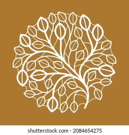 Luxury classic style elegant vector floral emblem on dark background, round shape boutique or hotel logo, leaves and branches linear badge in circle.