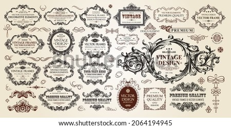 Luxury classic vignettes, borders, labels and monograms isolated on a white background. Vintage frames collection. Decorative calligraphic elements in retro style.