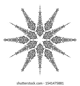 Luxury, classy background, wallpaper. Simple shapes arabesque composition. Star symbol. Snowflake. Decorative elements. Abstract art. Black and white print for textile, fabric, pillow, napkin, card. 