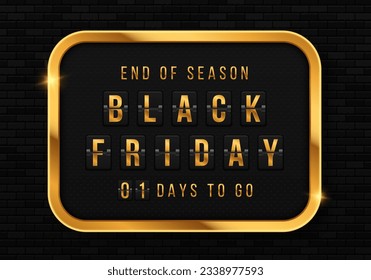 Luxury clock countdown display. Countdown timer for Black Friday. Golden shiny banner for discount. Days to do. Count time sale.
