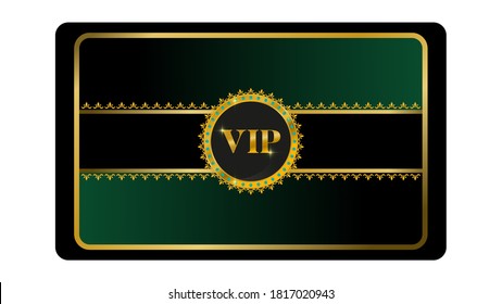 Luxury club card for VIP members. Green stripes. Gold ornament.