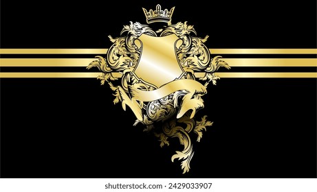 luxury coat of arms crest emblem tattoo on black background in vector format