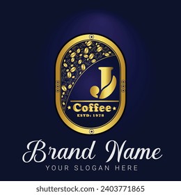 Luxury Coffee bean logo J Letter design with coffee bean pattern  elements - vector sign. J Letter logo for corporate identity. coffee bean logo ,luxury letter logo