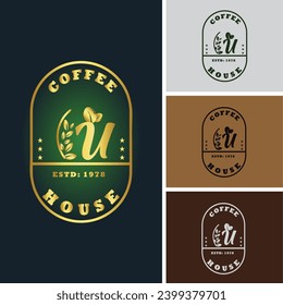 Luxury Coffee bean U Letter logo design template elements - vector sign. U Letter logo for business card and corporate identity. 