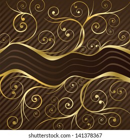 Luxury coffee menu or chocolate box cover in brown and gold. This image is a vector illustration.