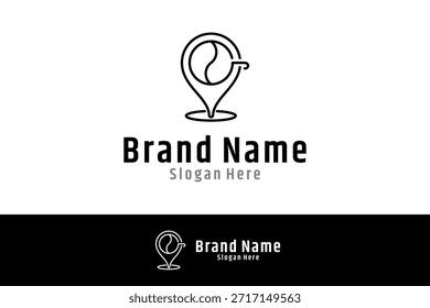 Café de lujo y elemento del alfiler, café, Vector del diseño del logotipo del restaurante con estilo de la línea en color negro