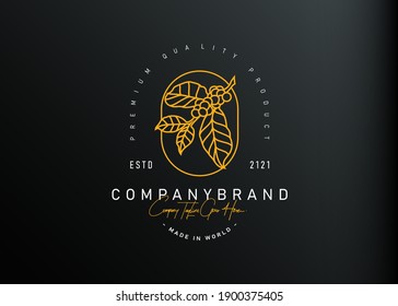 Luxury coffee tree logo design. Vector illustration of coffee tree branch monoline design. Vintage logo design vector line icon template