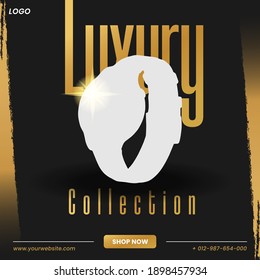 luxury collection social media post template vector with gold stripes