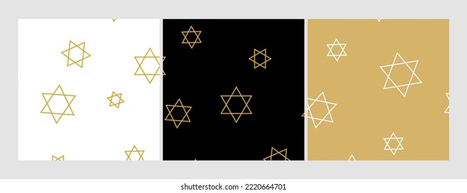 Luxury color geometric vector set. Abstract pattern seamless gold stars isolated on black background. Royal Diagonal hexagonal abstract vector print. Christmas Seamless Pattern for you Design.