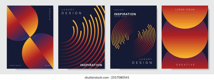 Luxury color gradient poster background vector. Set of wall decoration, groovy, trippy, geometric shape. Vintage hippie wall art for interior, decorative, banner, cover, card.