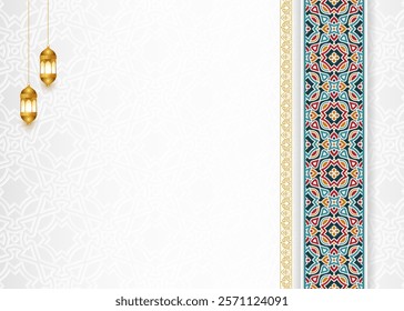 luxury colorful border ramadan kareem eid mubarak arabesque islamic background banner template. Translation: "Muslim fasting month and celebration day".