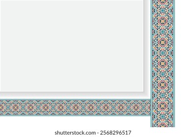 luxury colorful border white ramadan kareem eid mubarak arabesque islamic background banner cover design. Translation: "Muslim fasting month and celebration day".