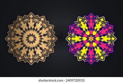Luxury Colorful Mandala Background Design. Circular pattern ,mandala for Henna, Mehndi, tattoo, Decorative ornament in ethnic oriental style.